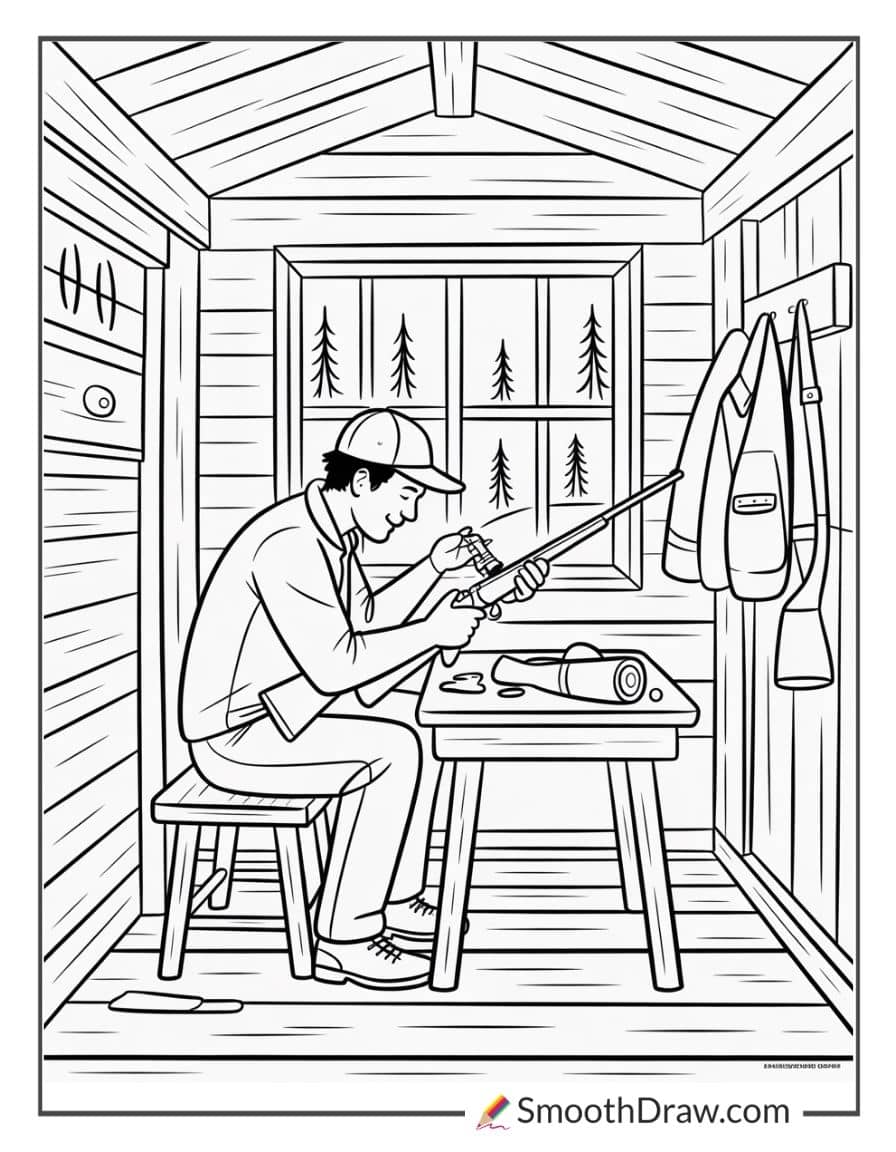Hunter Cleaning Gear In Cabin
