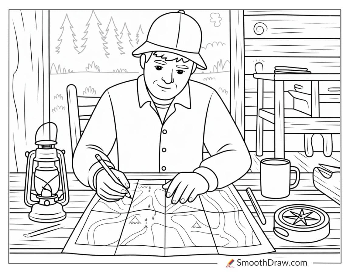 Hunter Marking Map At Table Coloring Sheetv