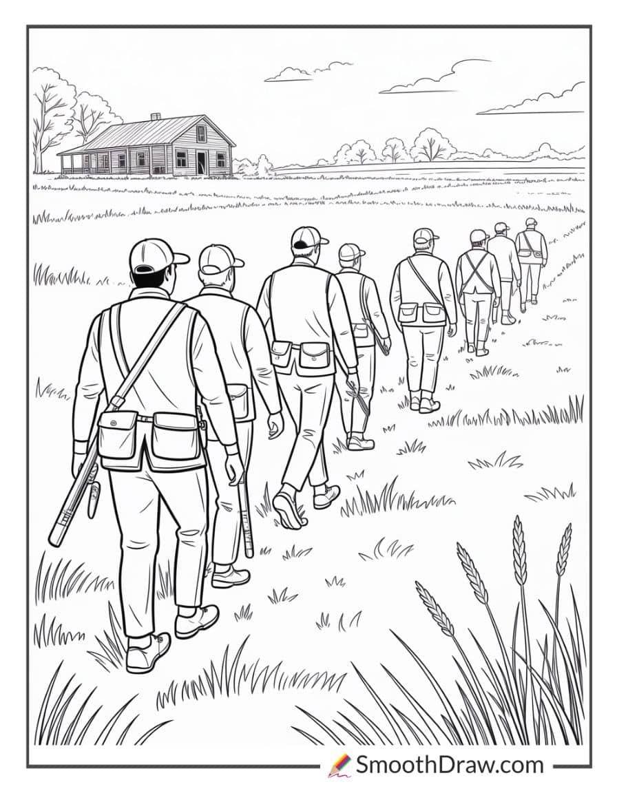 Hunting Party Walking Open Field