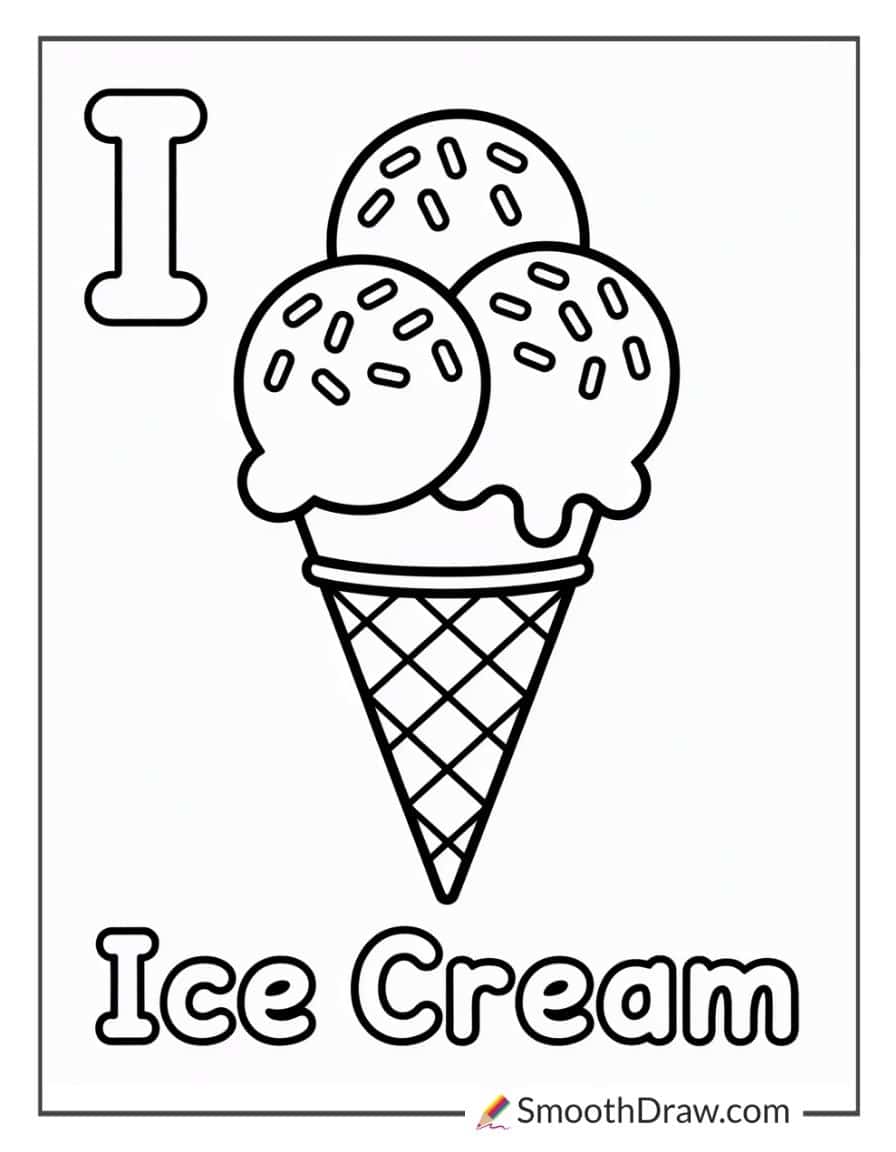 I for Ice cream cone coloring sheet