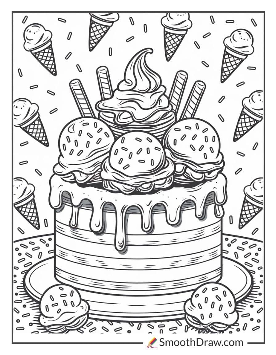 Ice cream cake coloring page