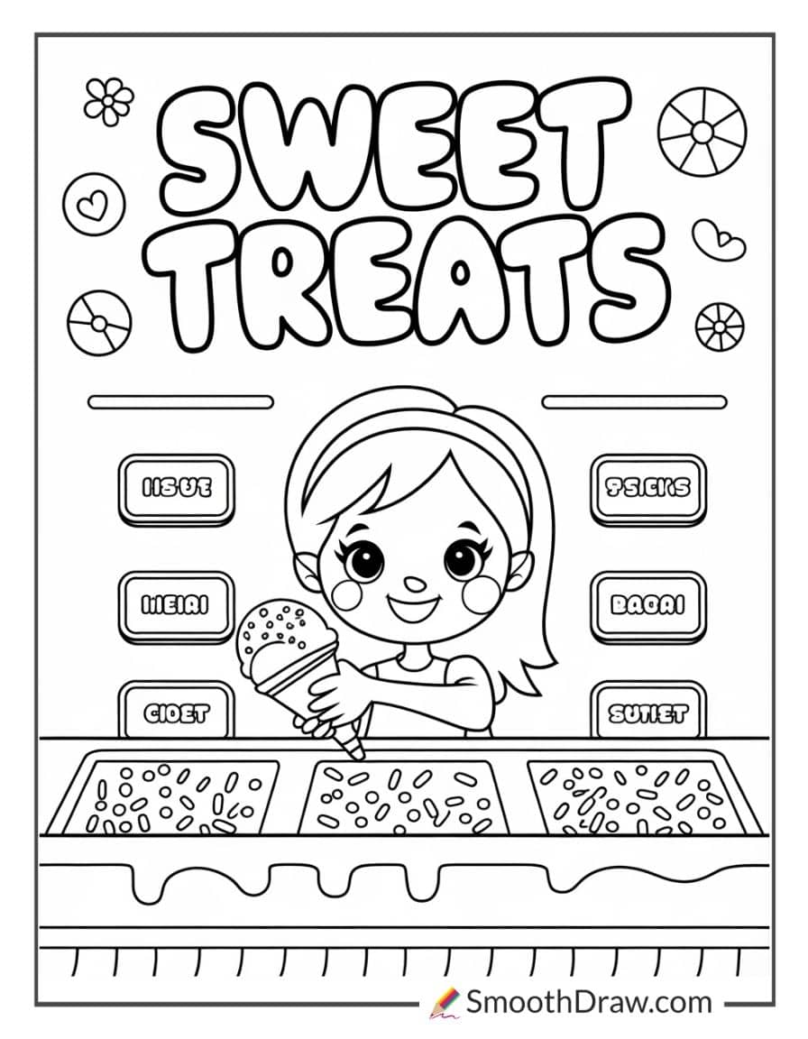 Ice cream shop girl coloring page
