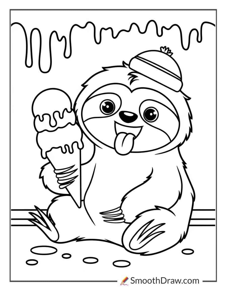 Ice cream sloth coloring page