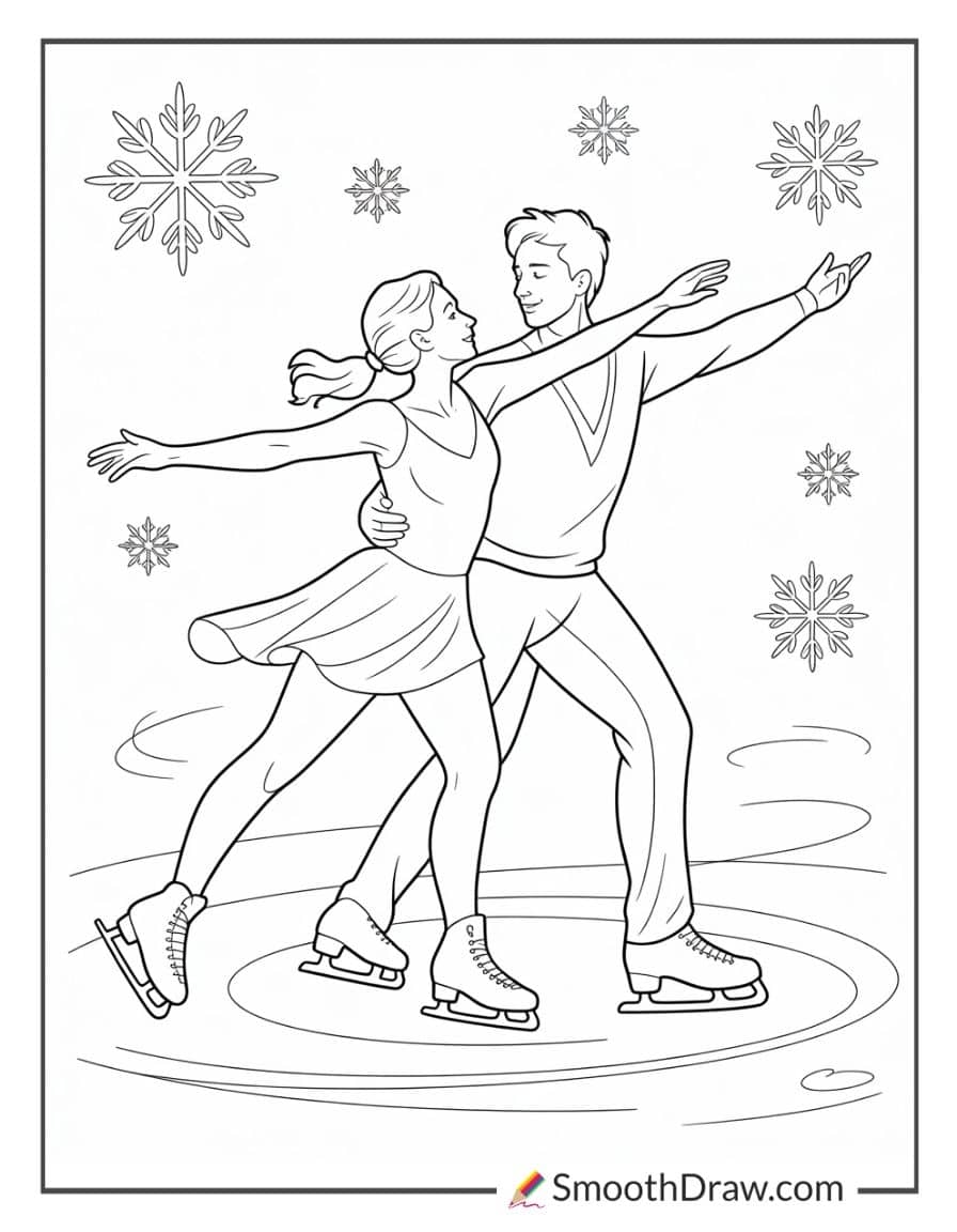 Ice Dancers Gliding Gracefully Together