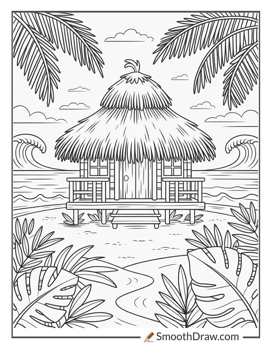 Island hut with palm leaves