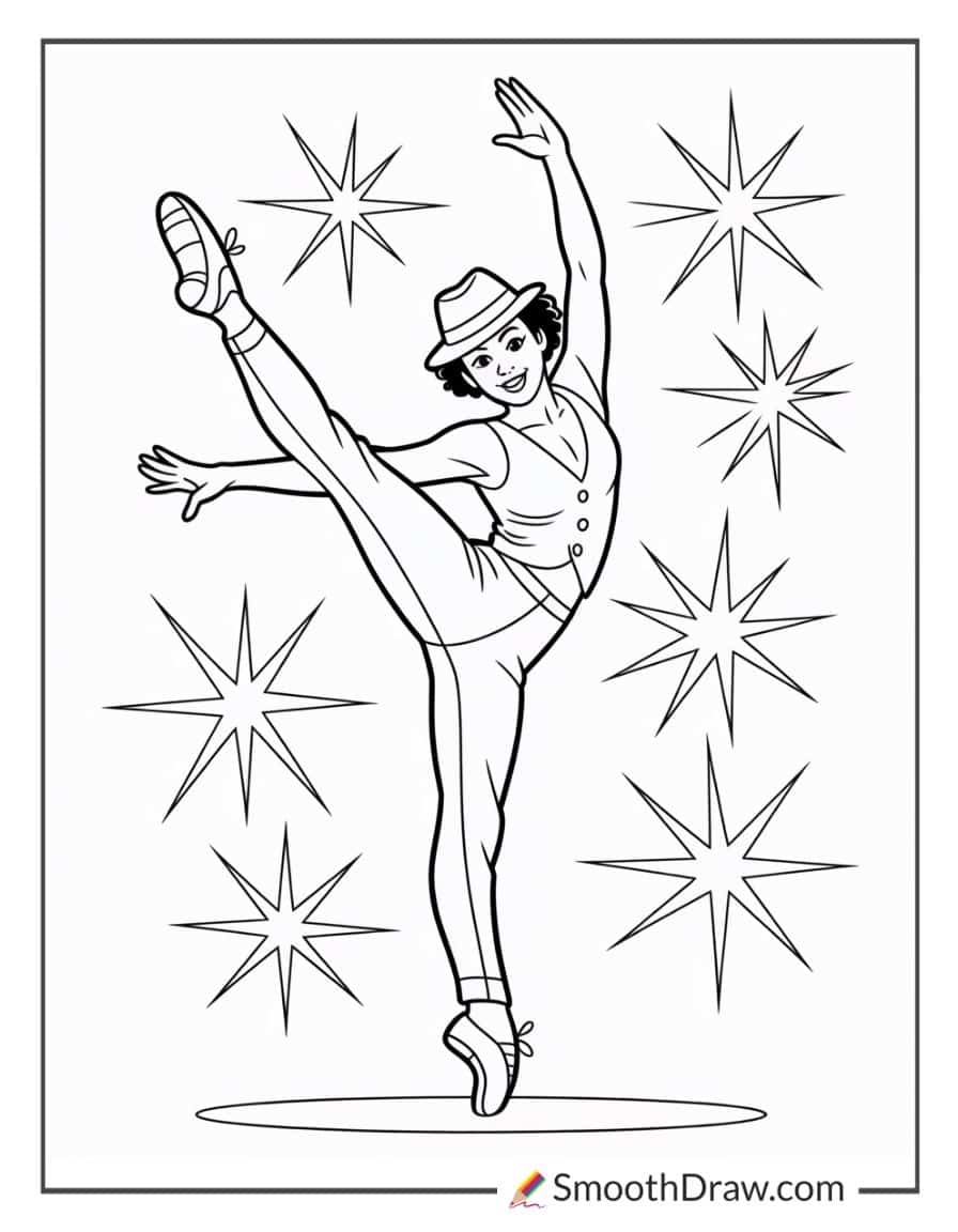 Jazz Dancer Mid High Kick Coloring Sheet