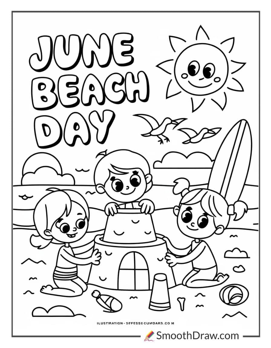 June beach day coloring page