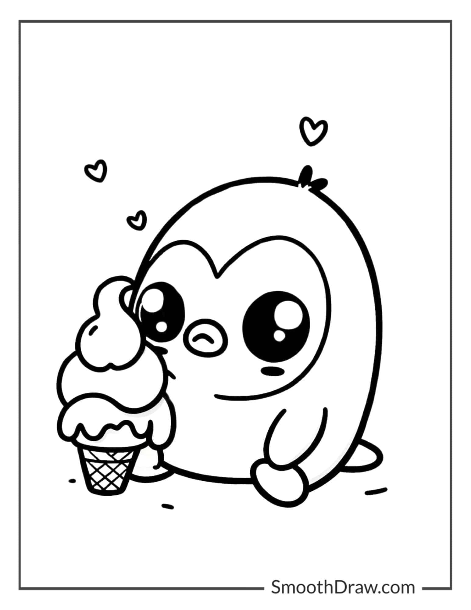 Kawaii Penguin Eating Icecream Cone