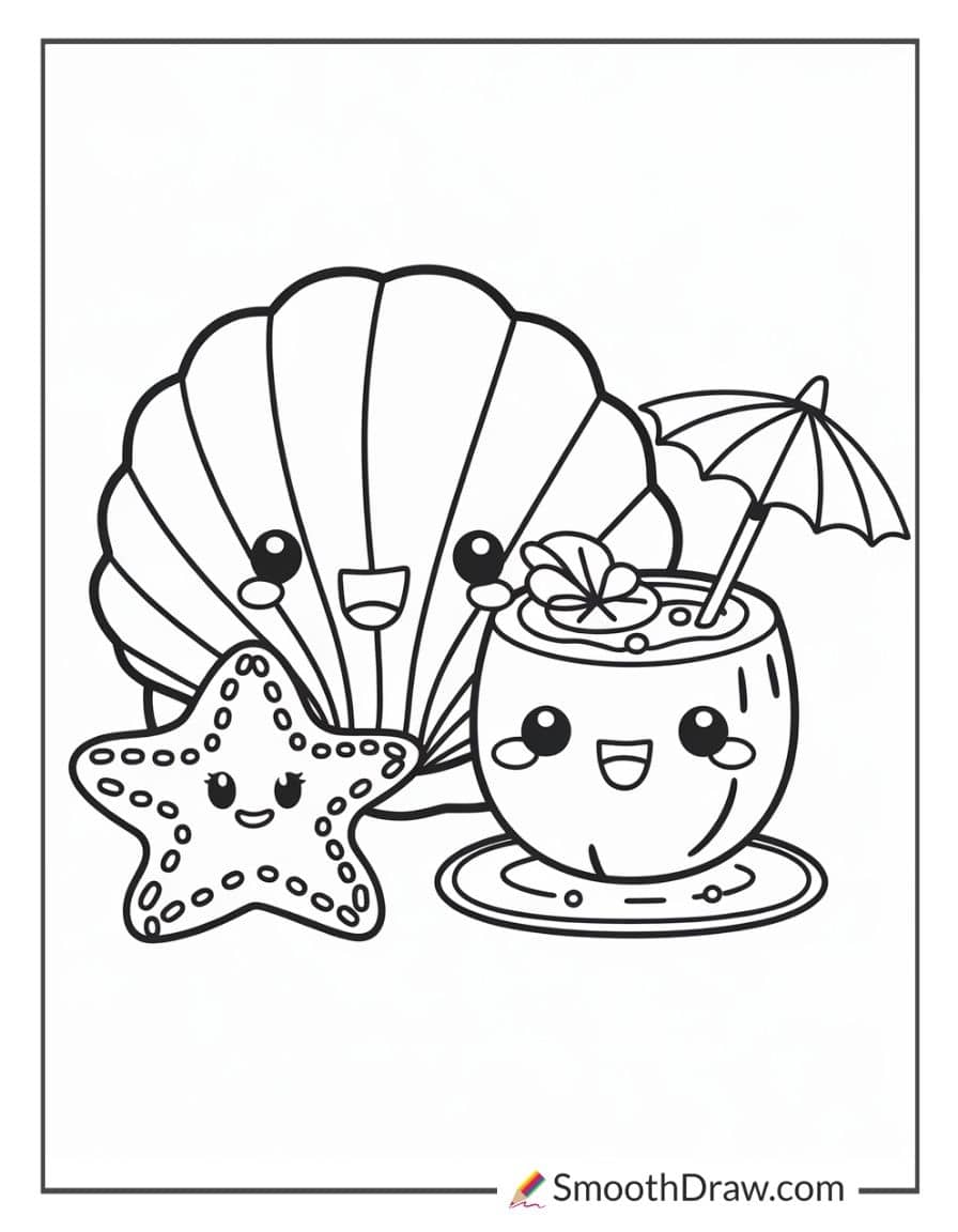 Kawaii beach coloring sheet