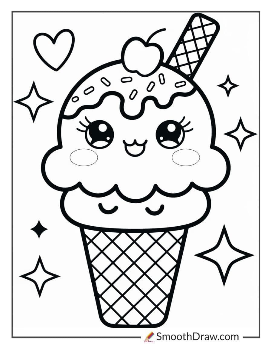 Kawaii ice cream coloring page