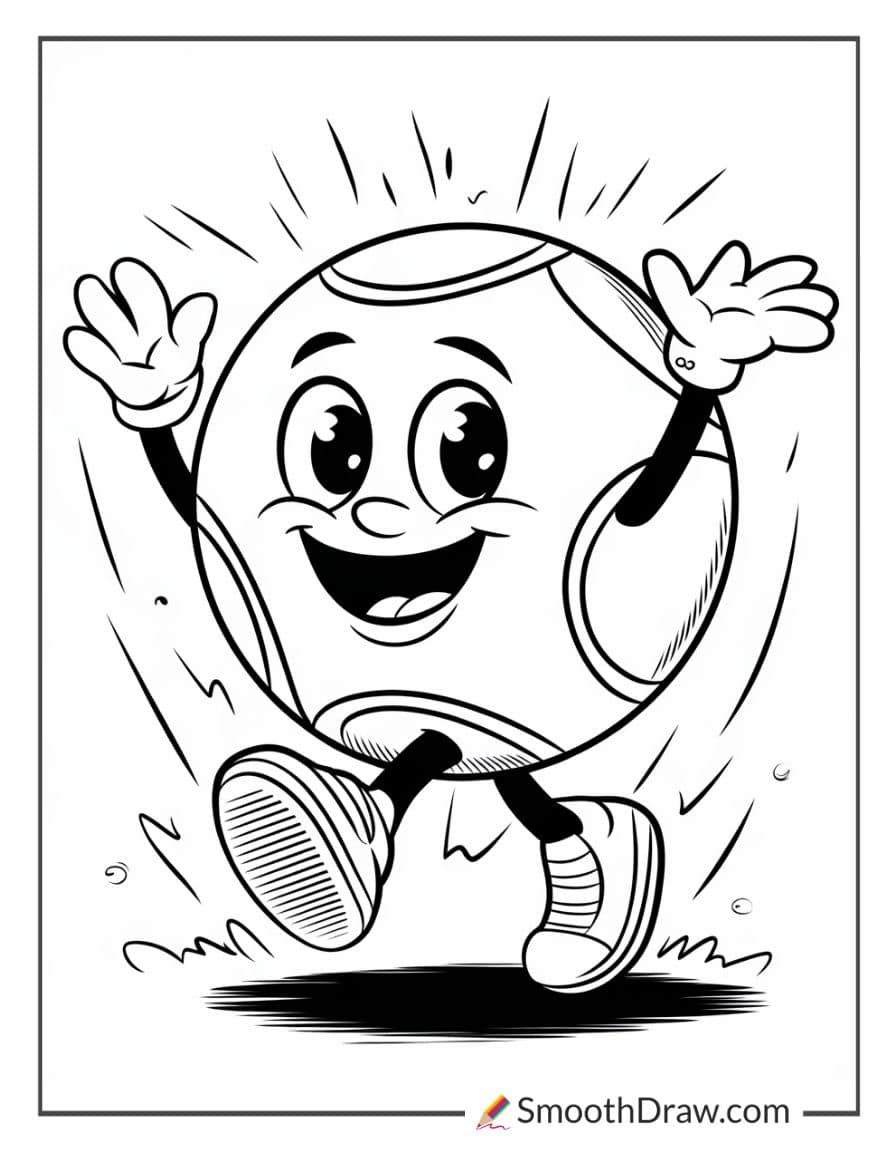 Kawaii-style smiling tennis ball coloring page