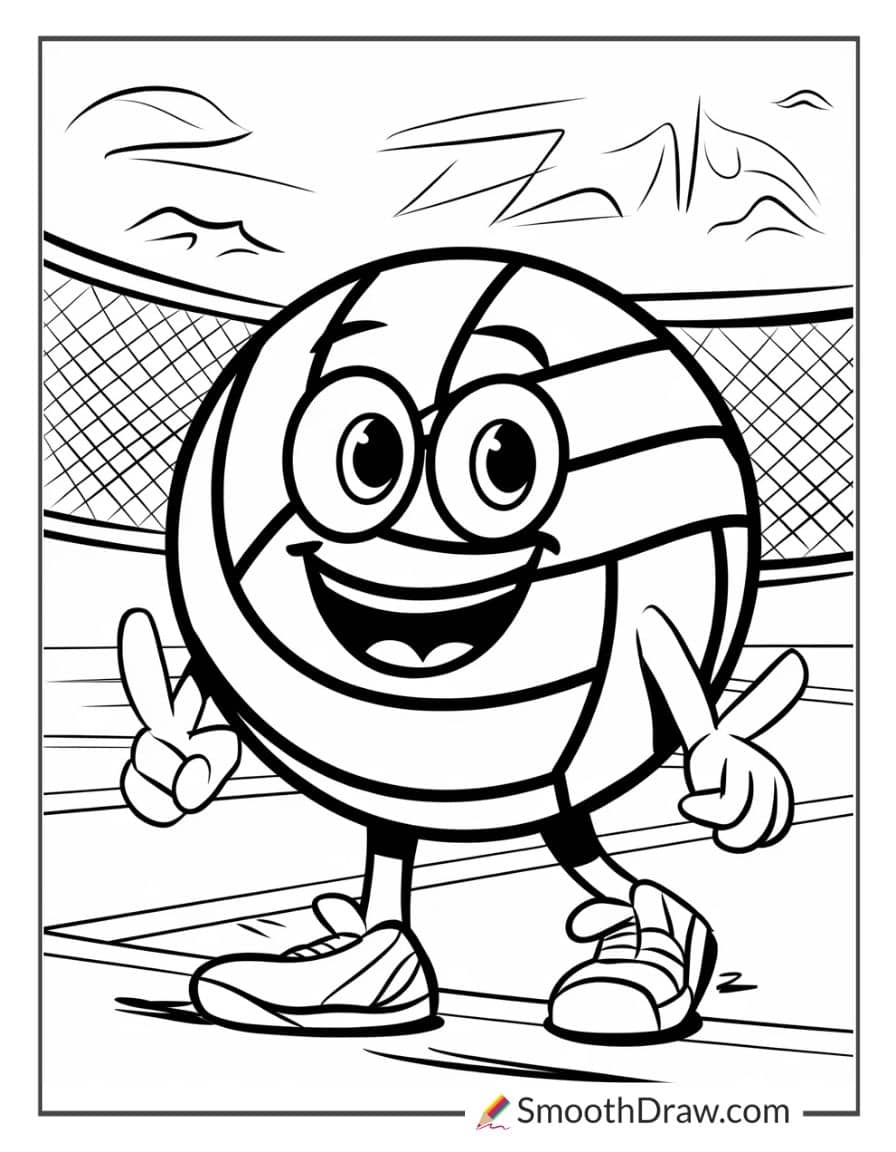 Kawaii-style volleyball character coloring page