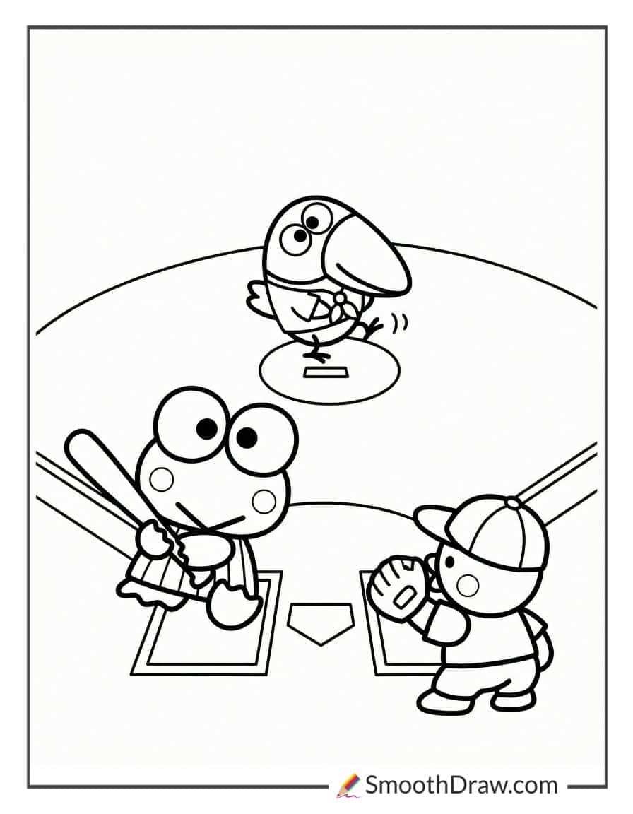 Keroppi playing baseball with friends