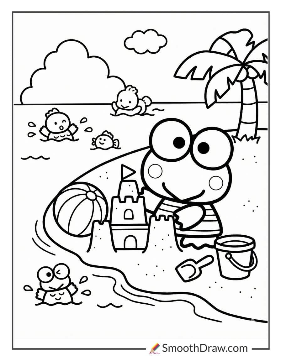 Keroppi summer beach day fun coloring pages