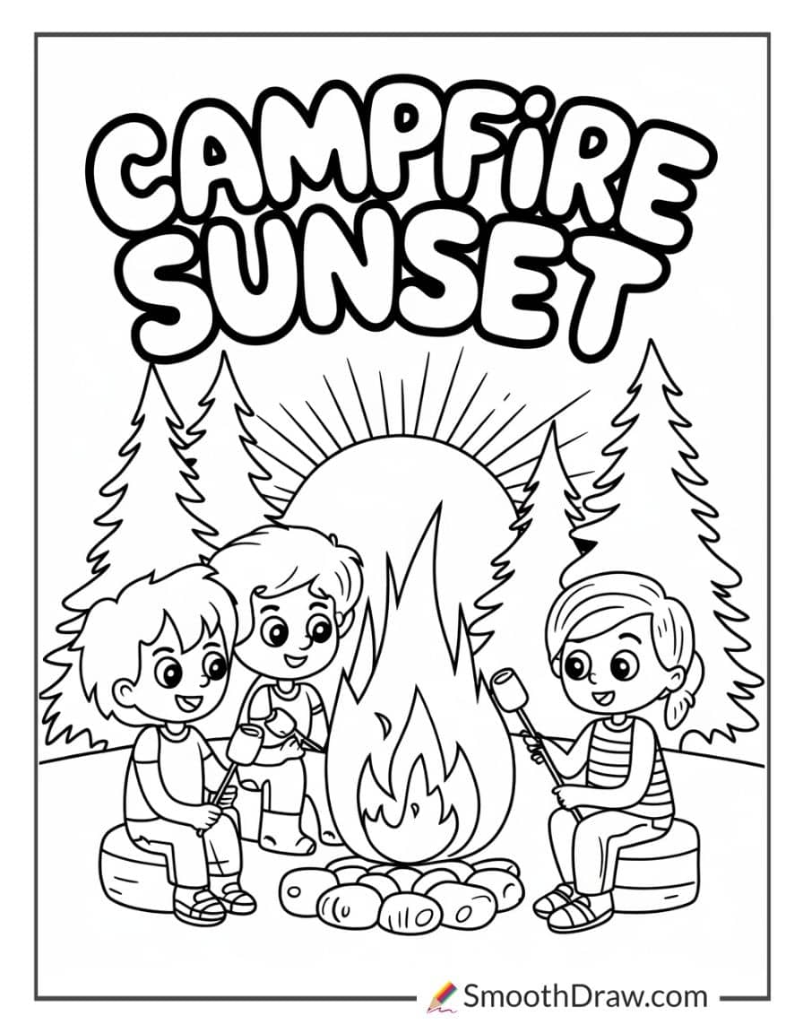 Kids at sunset campfire