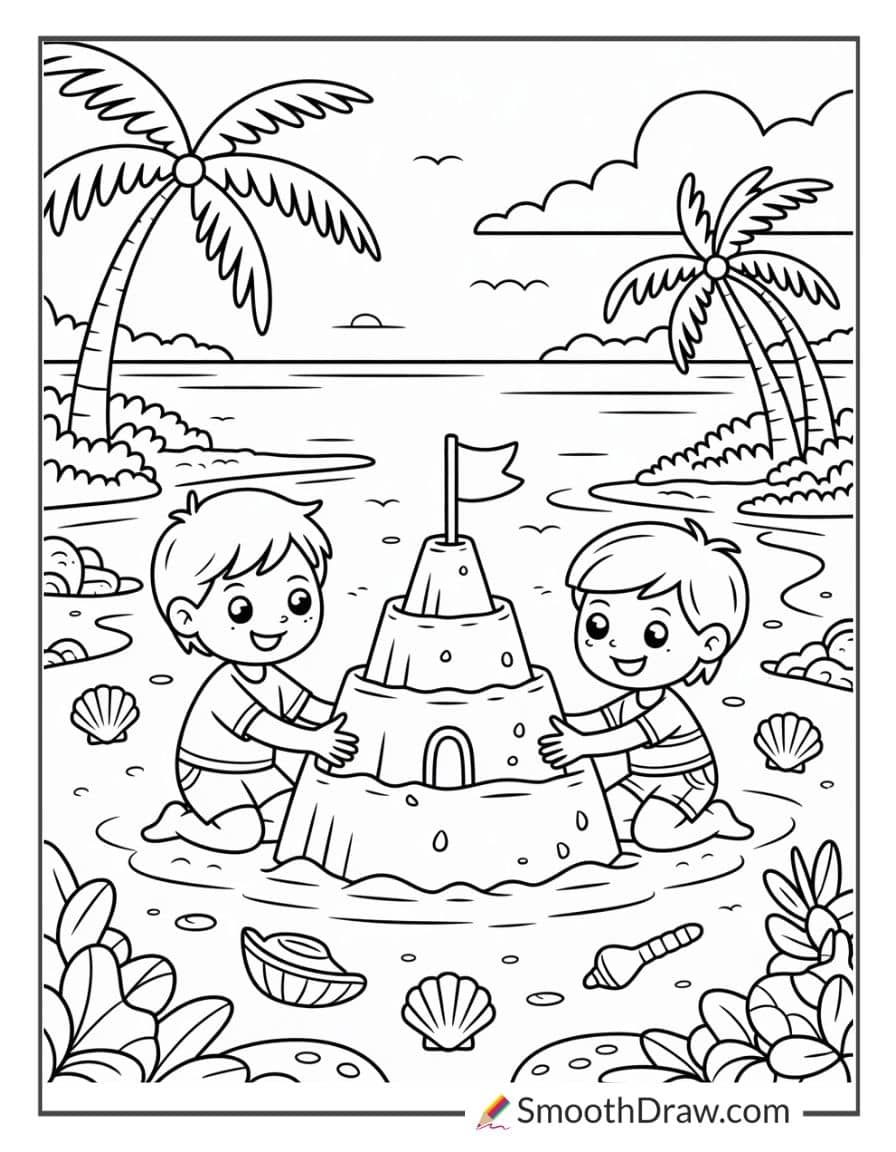 Kids building sandcastle in Hawaii