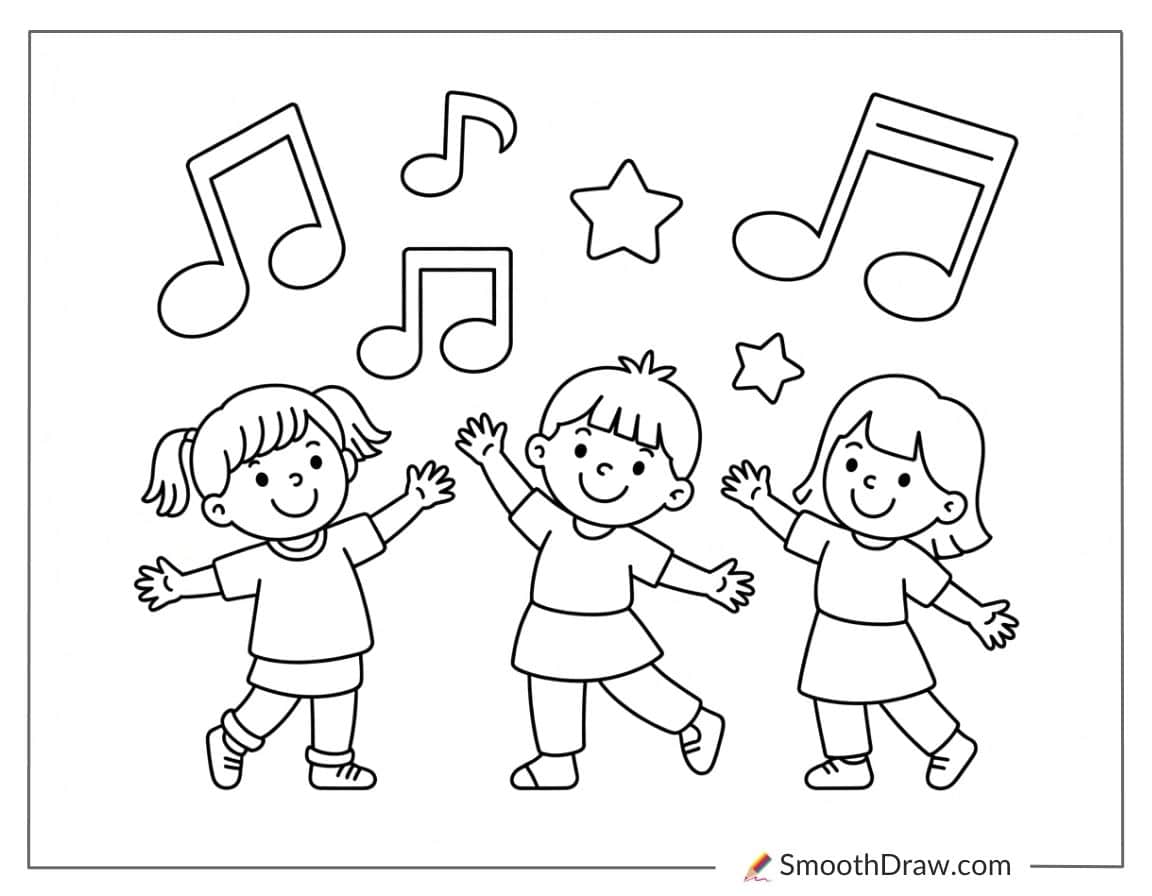 Kids Dancing With Music Notes Around