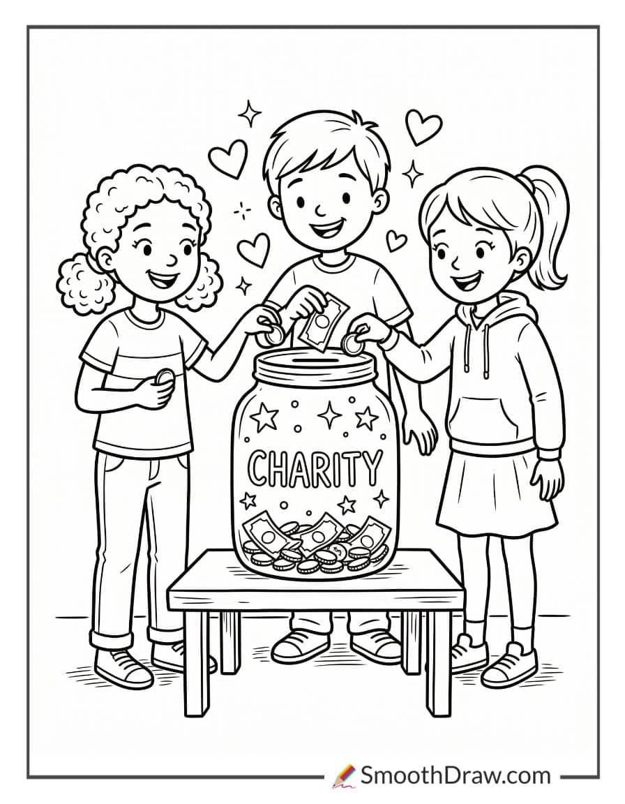 Kids donating money to charity jar