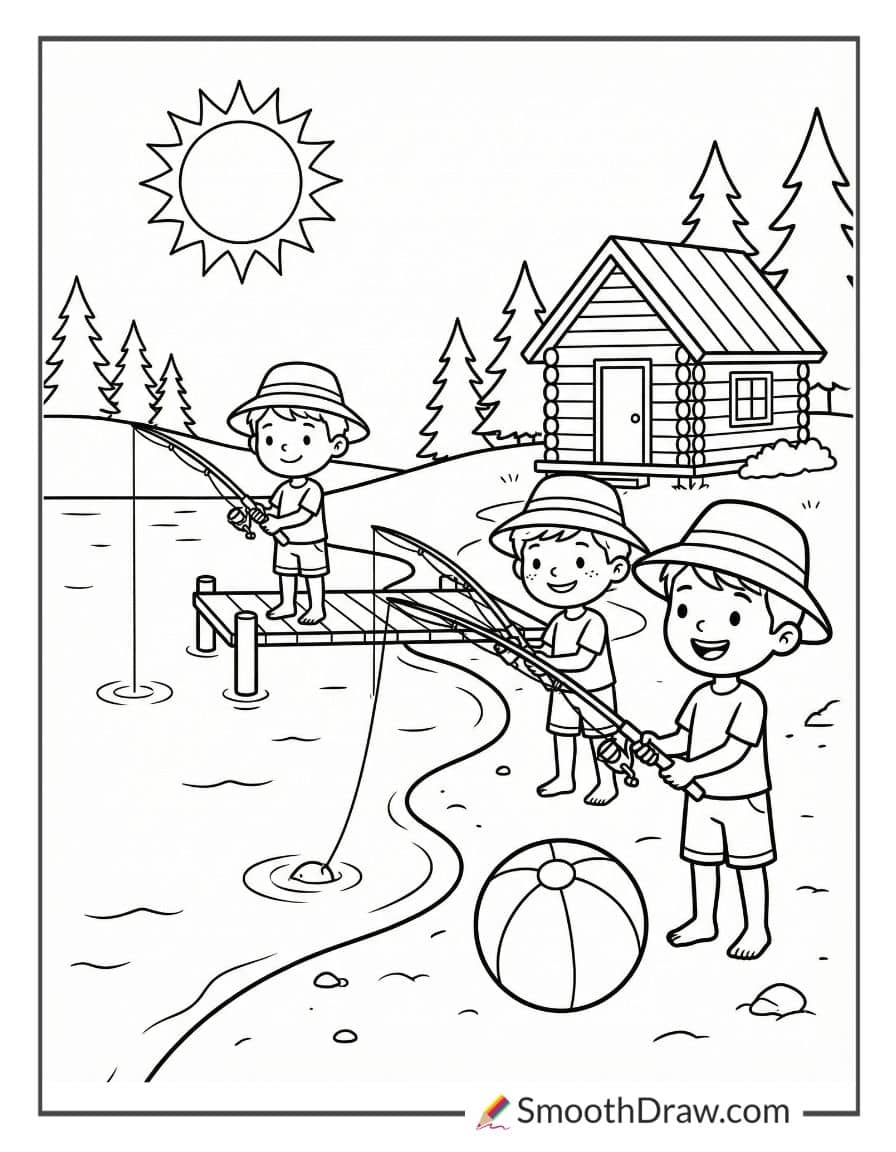 Kids Fishing During Summer Vacation