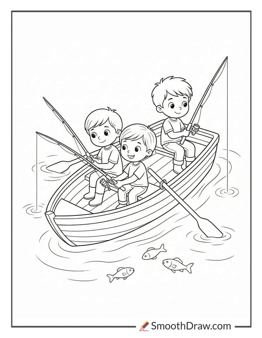 Kids In Boat With Fishing Rods