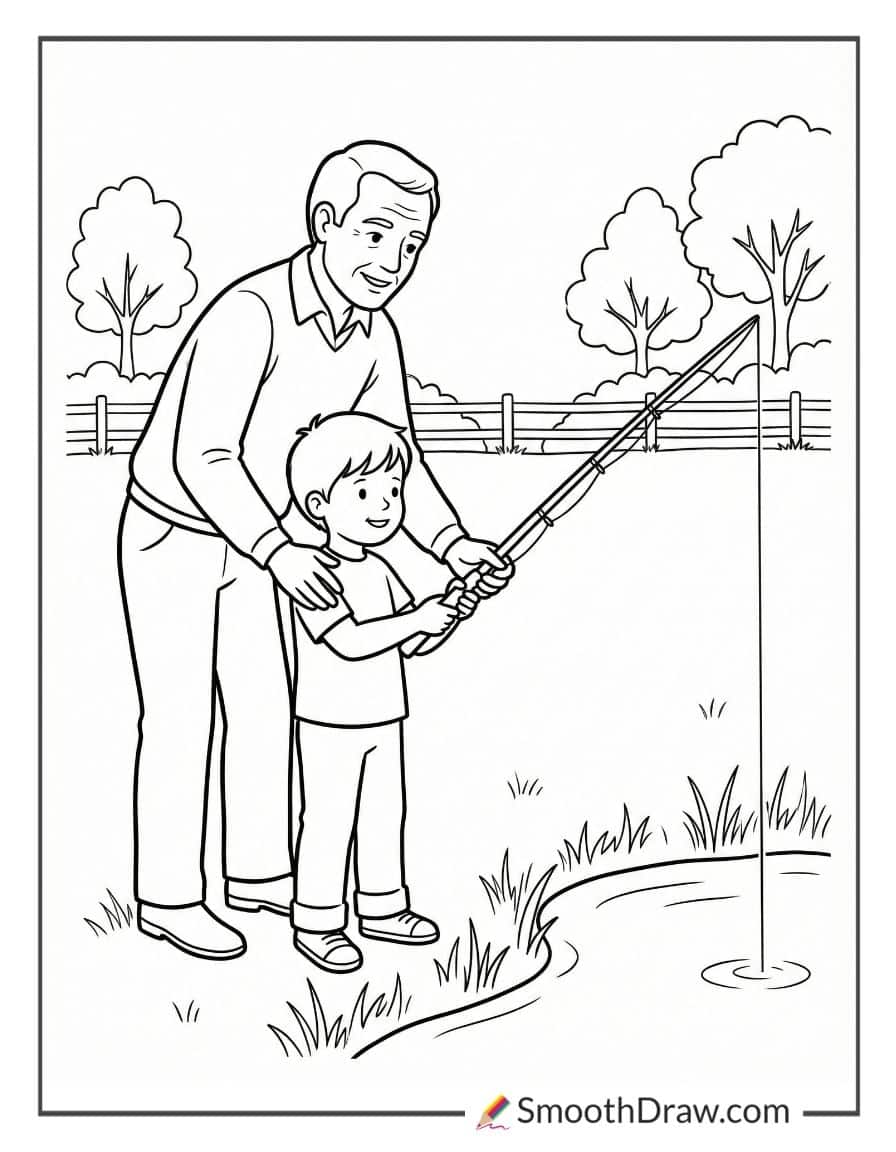 Kids Learning To Cast Line For Coloring