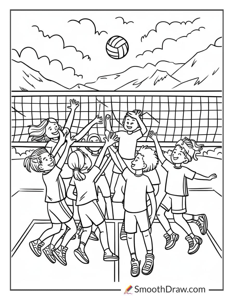Kids playing beach volleyball