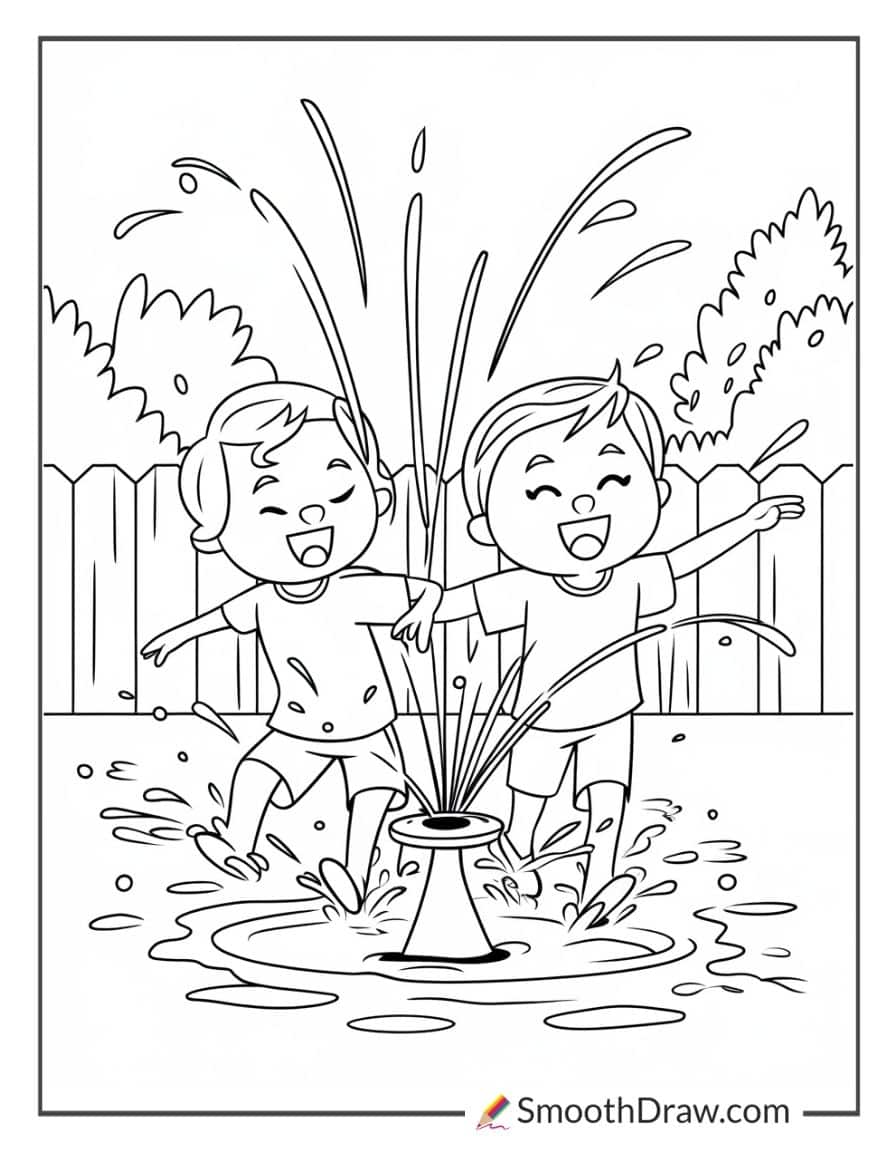 Kids running through a sprinkler