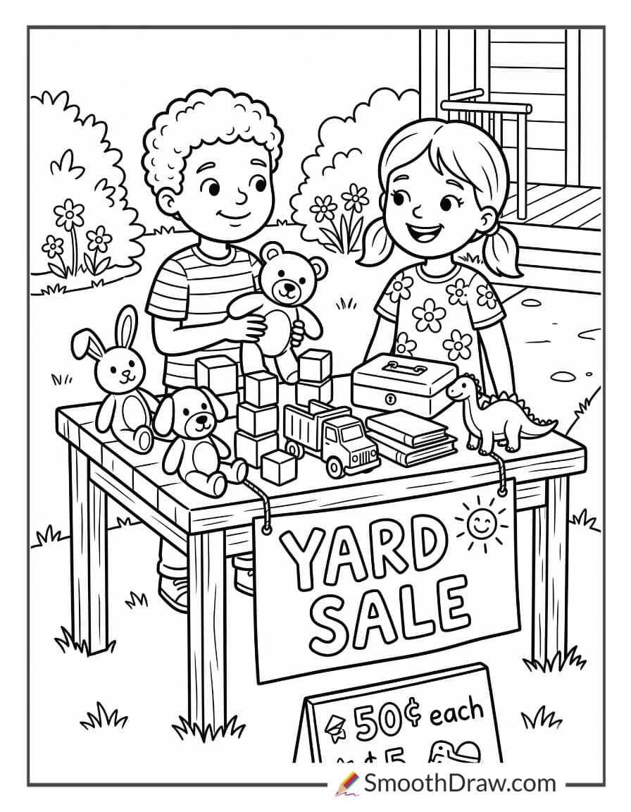 Kids selling toys at yard sale