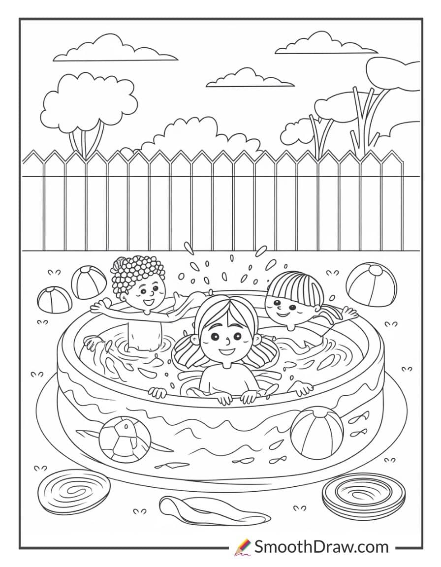 Kids splashing in a backyard pool
