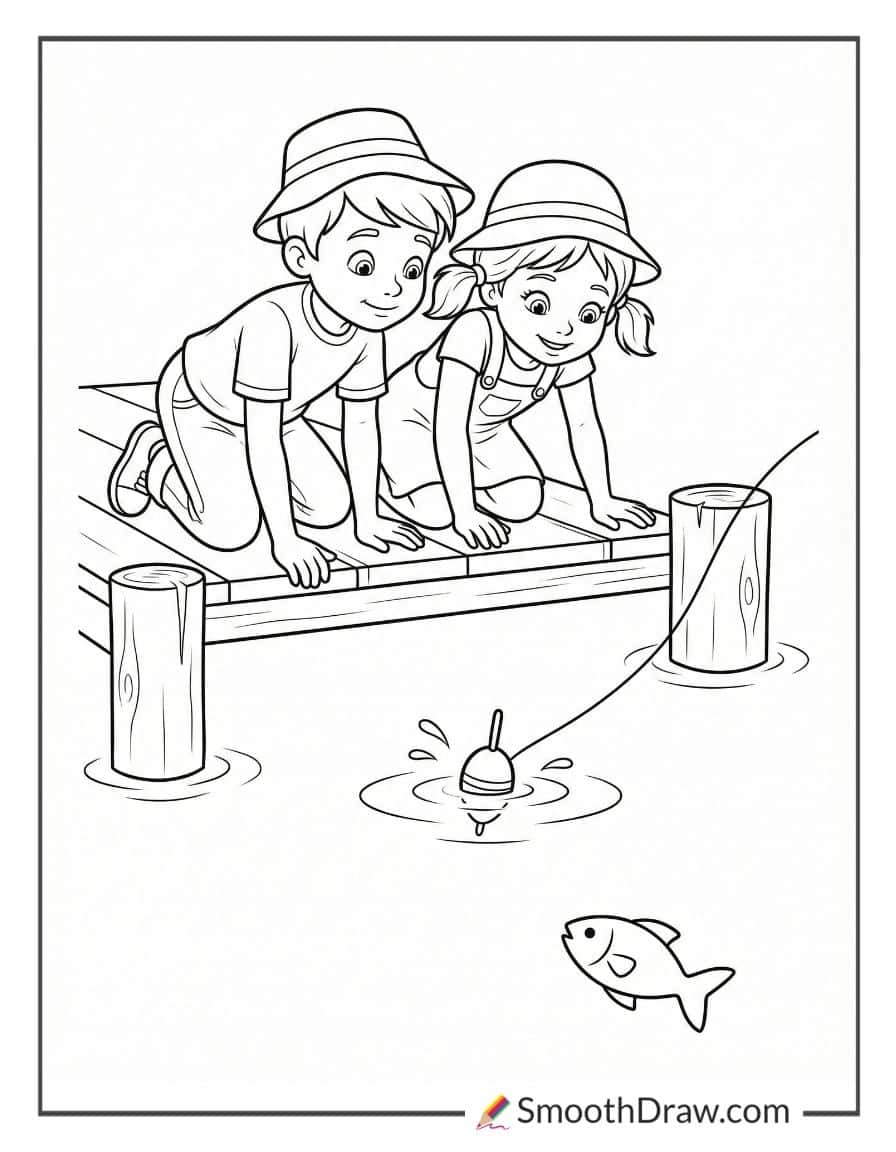 Kids Watching Bobber Splash Gently