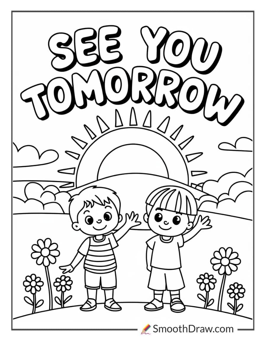 Kids waving at sunset