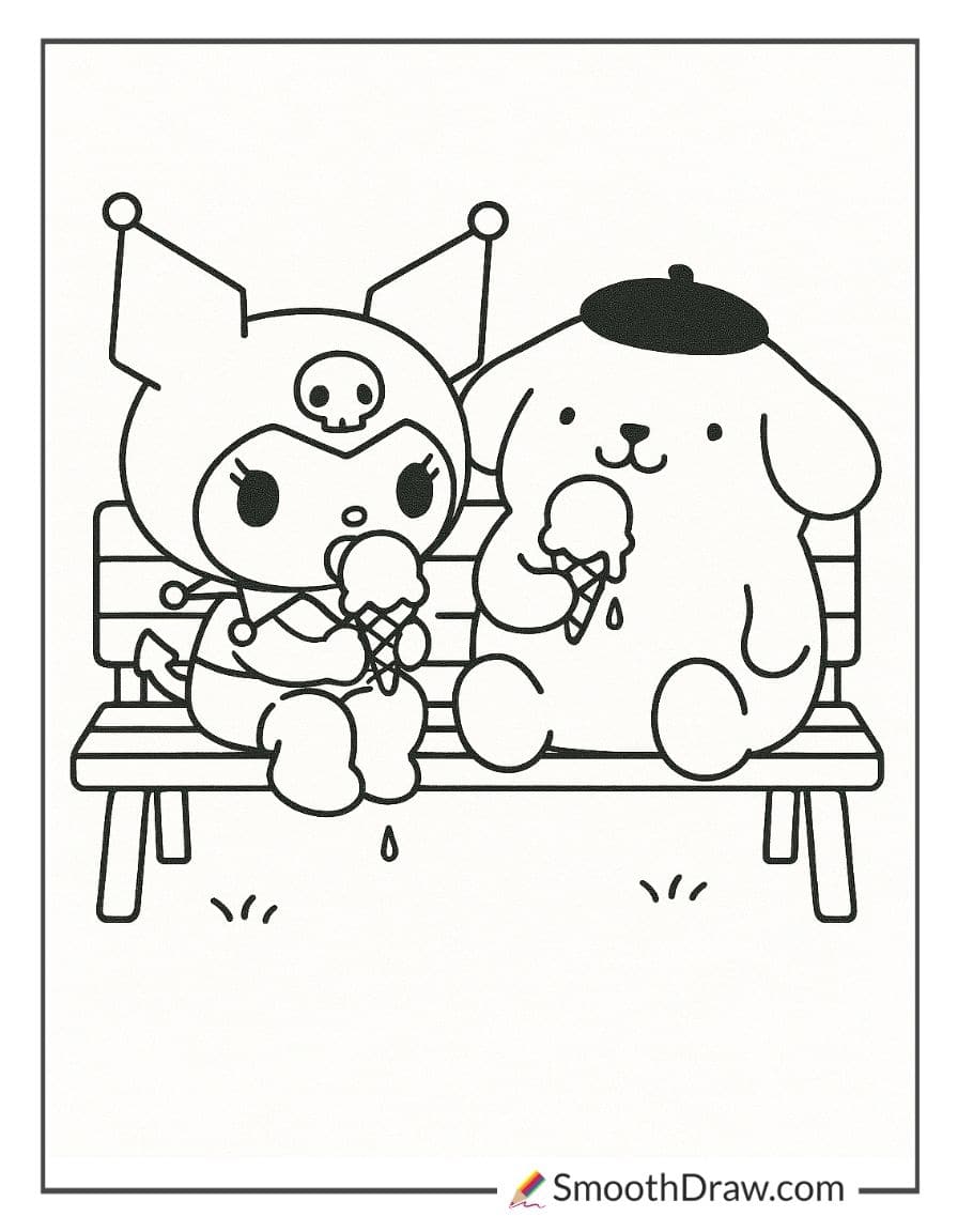 Kuromi & Pompompurin Coloring Page