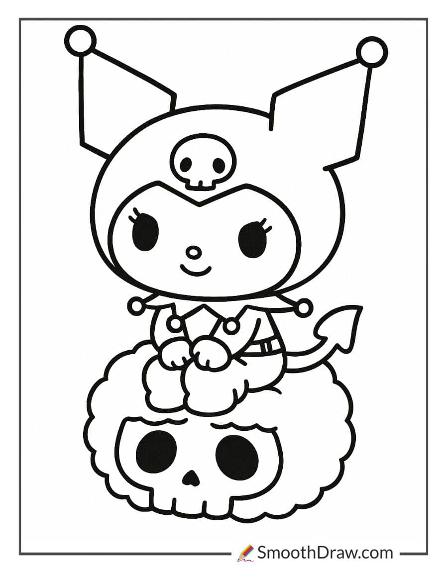 Kuromi Sitting on a Skull Cushion