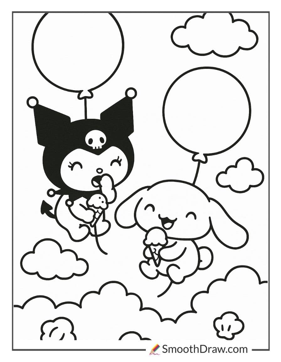 Kuromi and Cinnamoroll Coloring Sheet