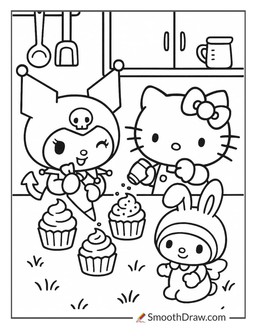Kuromi and Hello Kitty Coloring Page