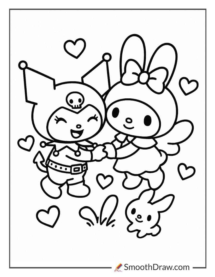 Kuromi and My Melody Holding Hands