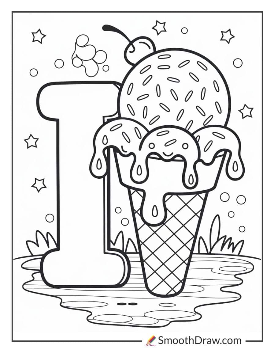 Letter I with an ice cream cone