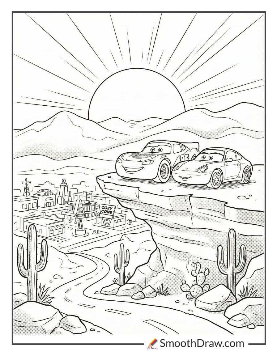 Lightning McQueen and Sally at sunset