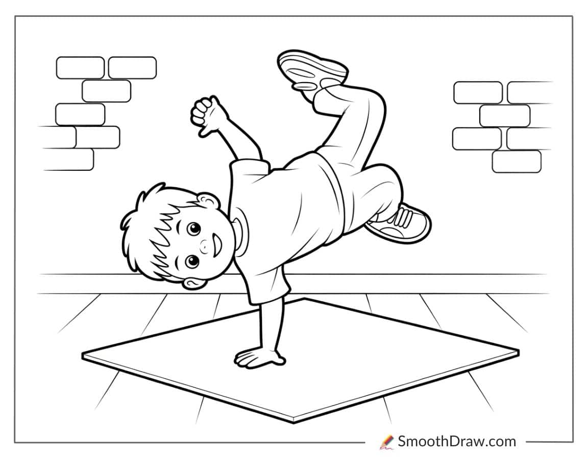 Little Boy Breakdancing On Cardboard