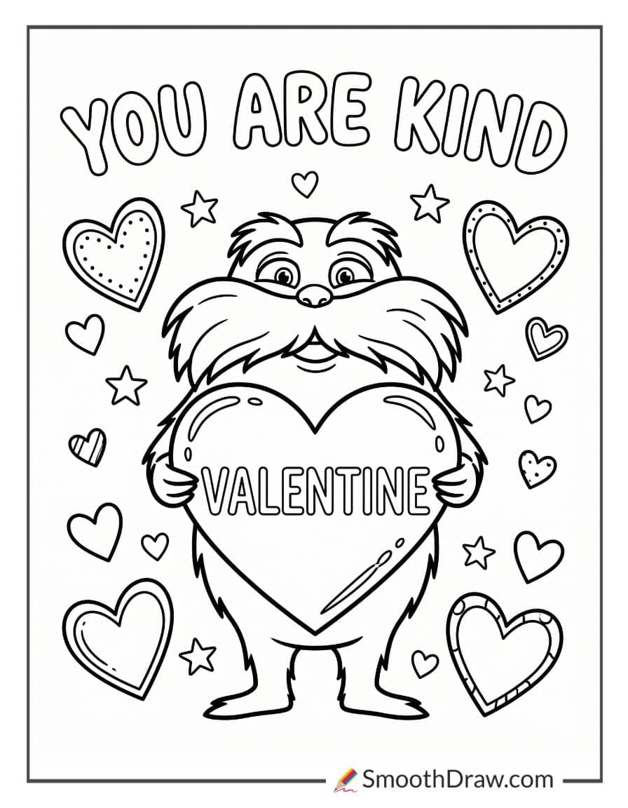 Lorax Valentine Hearts Coloring Page