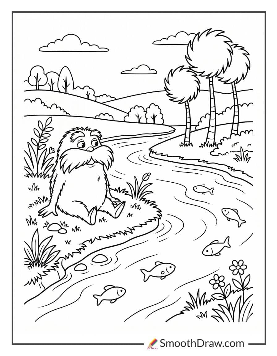 Lorax Peaceful Riverbank Coloring Sheet