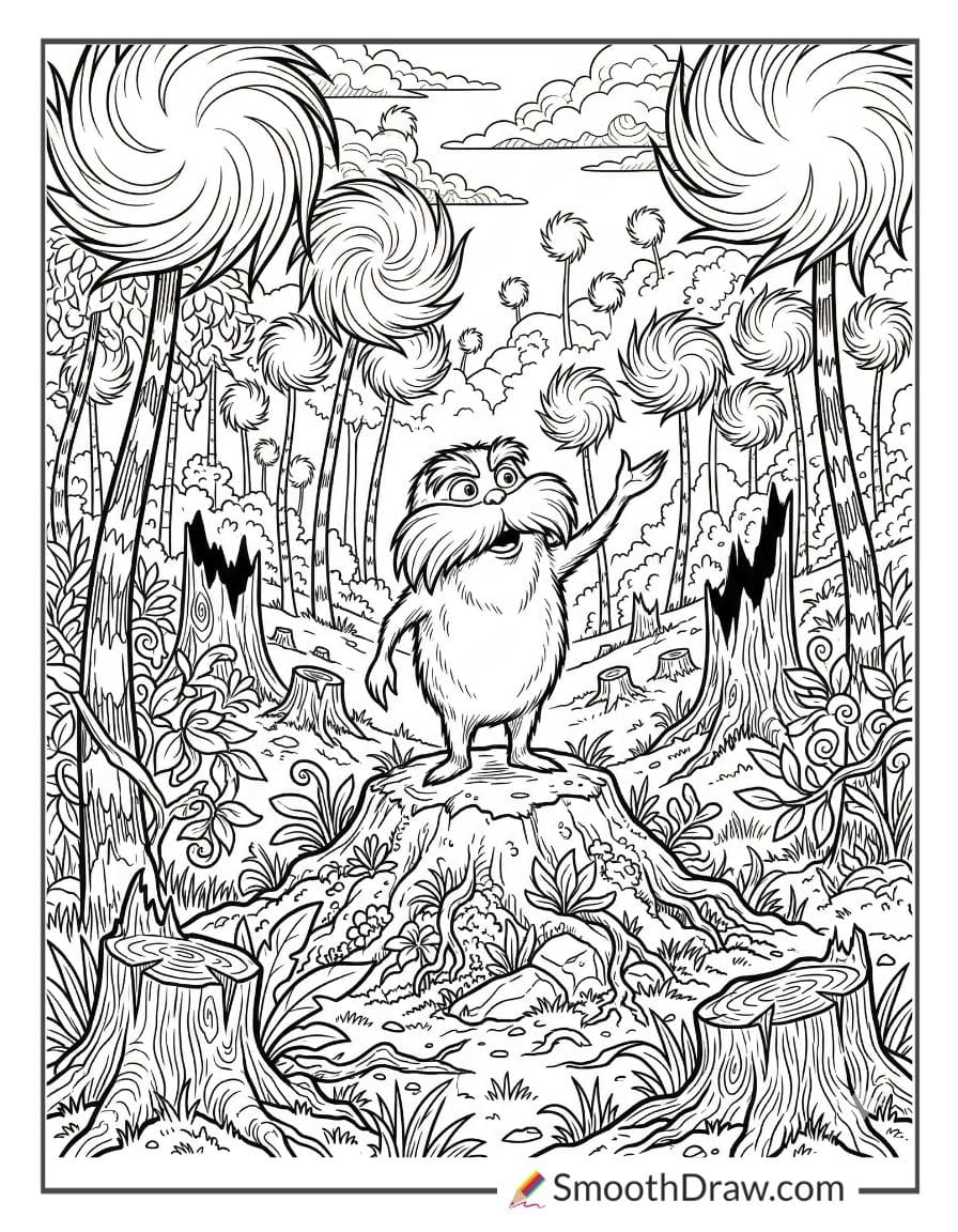Lorax Standing Among Truffula Trees