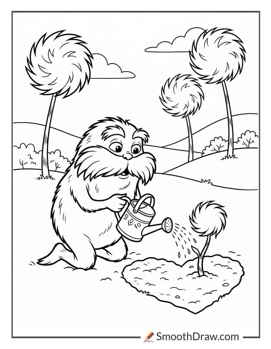 Lorax Watering Tiny Truffula Sapling