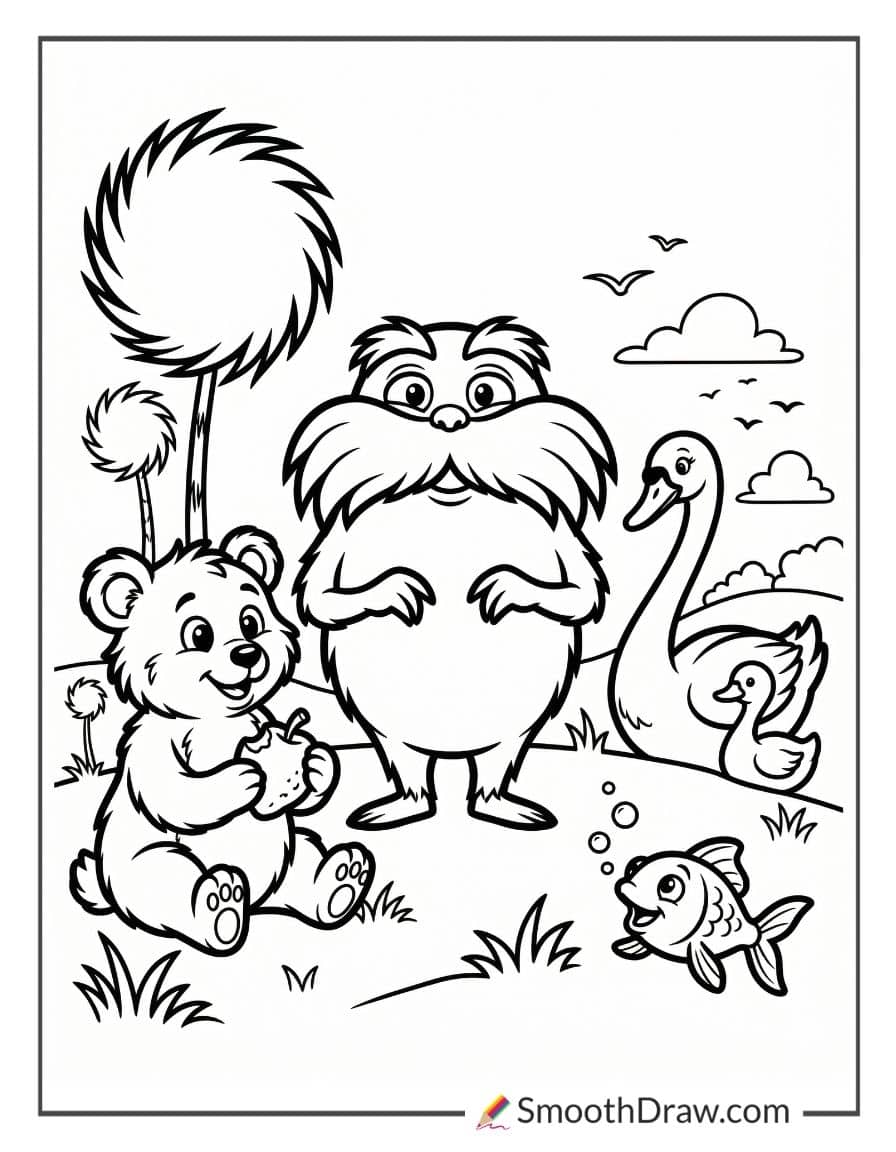 Lorax With Animals For Coloring