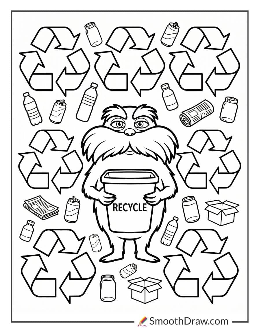 Lorax With Recycling Symbols Coloring