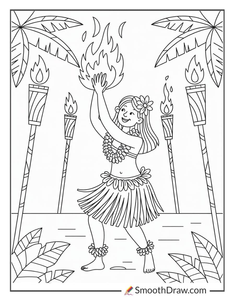 Luau fire dancer coloring page