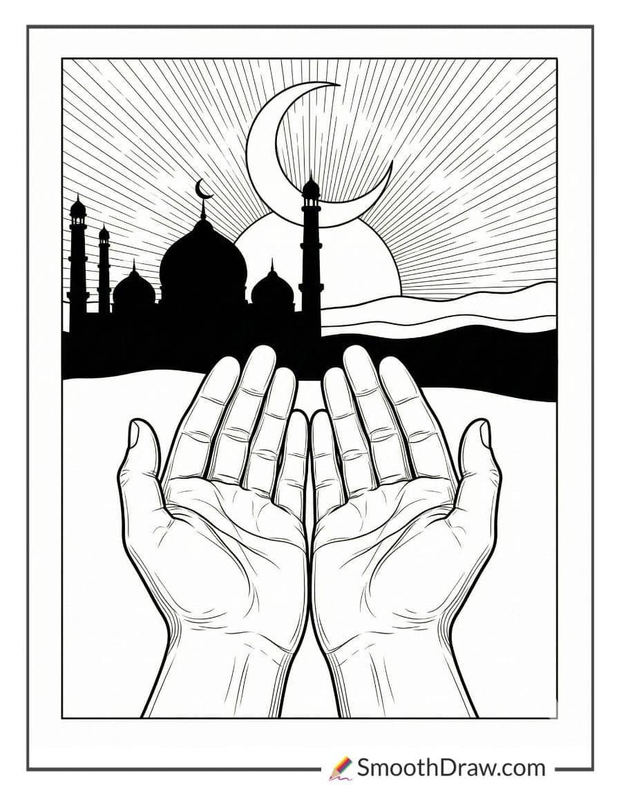 Mosque Under A Starry Night Sky Coloring Page