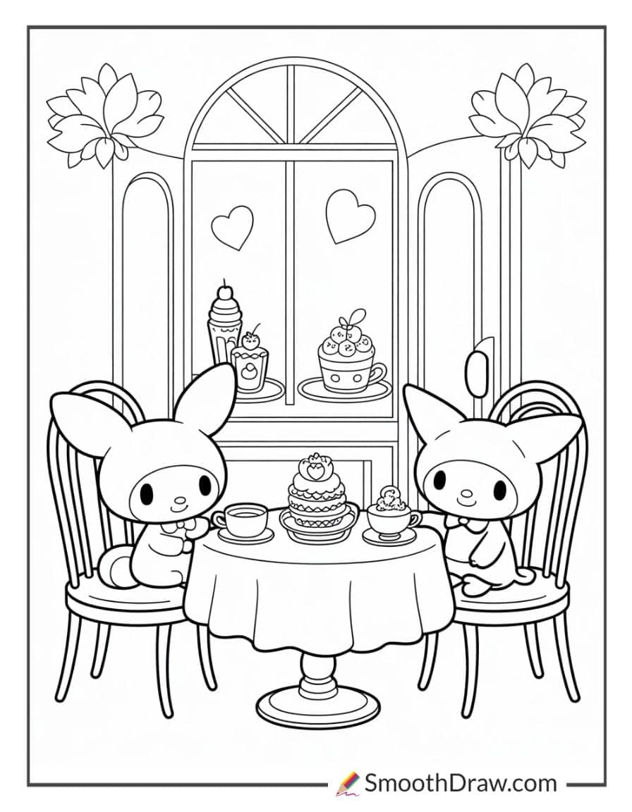My Melody and Kuromi having tea