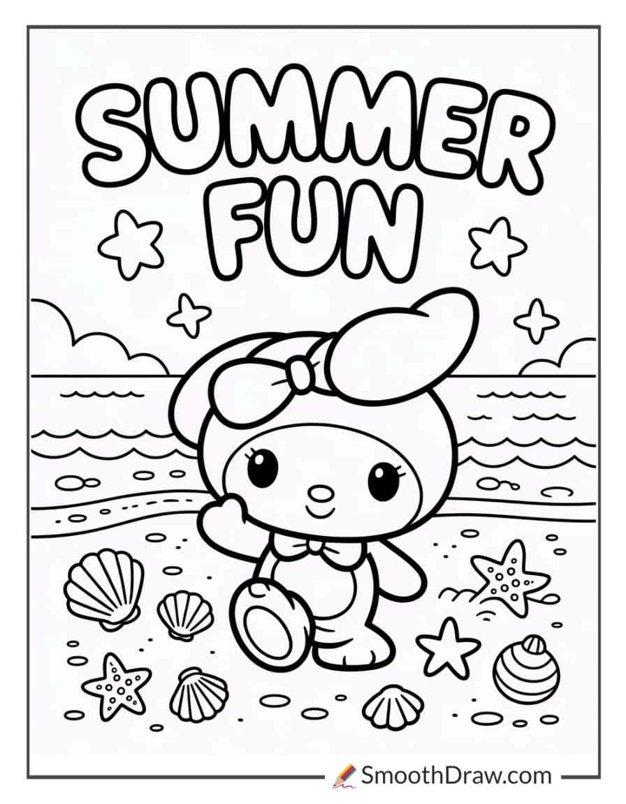 My Melody at the beach with seashells