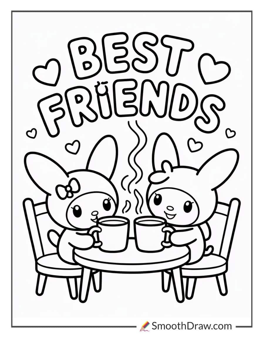 My Melody drinking hot cocoa with Kuromi